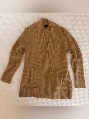 Talbots Camel Brown Open-Front Knit Lambs Wool Cardigan Medium